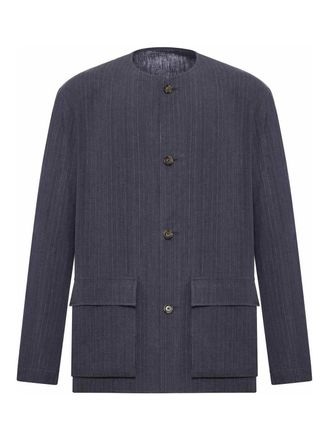 Lardini Pinstriped Linen Korean Jacket
