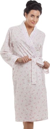 Camille Womens Pink Floral Print White Lightweight Dressing Gown 18-20