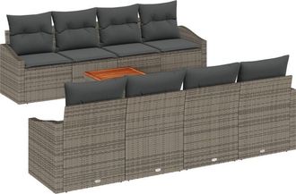 vidaXL Garden Sofa Set with Cushion 9 pcs Grey Poly rattan vidaXL