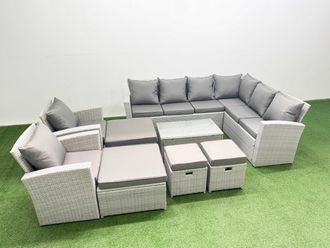Fimous Garden Outdoor Rattan Furniture Set 12 Seater Rattan Garden Sofa Set in Light Grey