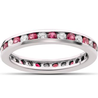 Pompeii3 1 1/2ct Ruby & Diamond Eternity Ring 14K White Gold Size Selectable