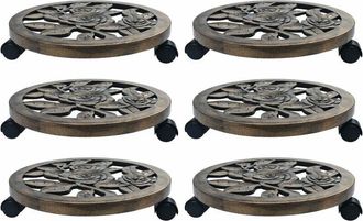 vidaXL Vidaxl - Soporte con ruedas de plantas 6 uds plástico color bronce 38 cm