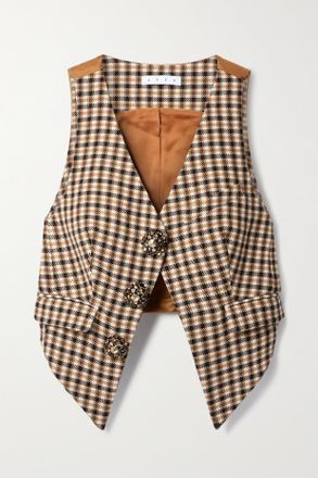 Area Gilet In Twill Di Raso, Misto Lana E Cotone A Quadri Con Cristalli - Neutri