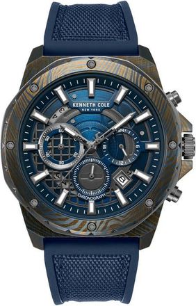 Kenneth Cole The Hollis Blue Chronograph Silicone & Nylon Strap Watch, 45mm in Navy /Blue Dark at Nordstrom