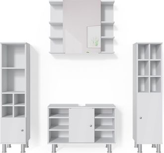 Vicco Conjunto De Muebles De Ba&ntilde;o Fynn, Blanco, 4 Partes, Con Armario Alto, Vicco