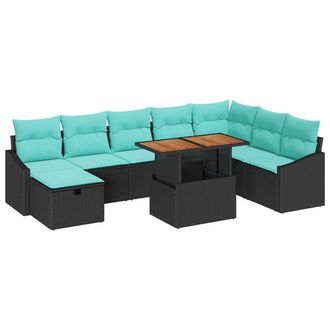 vidaXL Set Divano Da Giardino 9 Pz Nero Polyrattan Vidaxl