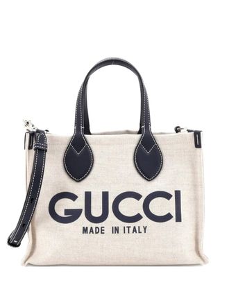 Gucci Logo Shopper Tote Printed Canvas Small shoulder bag - Blue