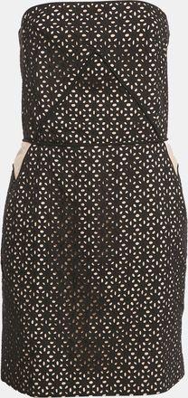Maje Black Broderie Anglaise Cotton Strapless Mini Dress