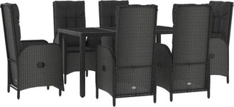 vidaXL Set De Comedor De Jard&iacute;n 7 Pzas Y Cojines Rat&aacute;n Sint&eacute;tico Negro Vidaxl