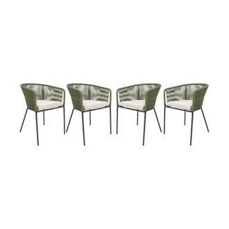 Sweeek Sill&oacute;n de jard&iacute;n de cuerda y acero galvanizado, set de 4, verde kaki