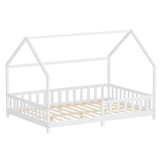 ML Design Ml-design Cama Infantil 140x200cm Blanco, Con Protecci&oacute;n Antica&iacute;da, Techo Y Somier, Estructura Listones De Madera De Maciza De Pino Lecho Doble Montes