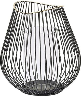 Beliani Beliani - Linterna De Metal Negro Y Dorado 22 Cm Portavelas Con Inserto De Vidrio Thurston