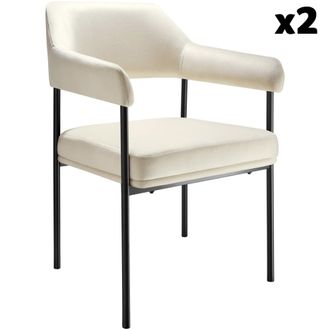 TecTake 2 sillas de comedor de terciopelo 120 kg, 58 x 62 x 85 cm, blanco roto