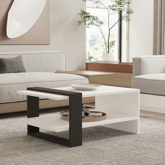 Dmora Mesa De Centro Cigliano, Un Compartimento, Forma Rectangular, Estructura Negra, 80x55x35h Cm Blanco