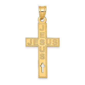 Diamond2Deal 14k Yellow Gold Laser Cut JESUS Cross Charm