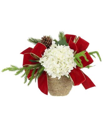 Creative Displays Inc. Christmas Holiday Arrangement With White Hydrangeas & Red Bows