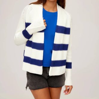 Fifteen Twenty Cely Cropped Cardigan In Blue/white