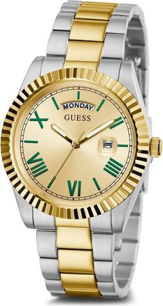 Guess Connoisseur Day/Date Two-Tone Bracelet Watch, 42mm in Gold at Nordstrom