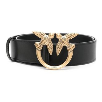 Pinko Belts, female, Black, XS, Black Leather Love Birds Metal Belt