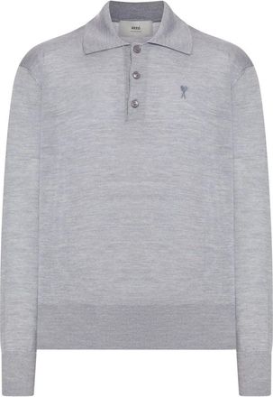 Ami Wool Blend Long-Sleeve Polo Shirt