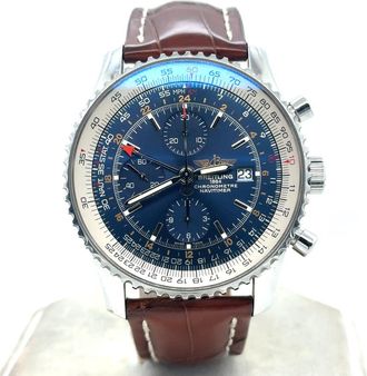 Breitling Pre-owned Breitling Navitimer World Gmt Chronograph GMT Automatic Chronometer Blue Dial Mens Watch A24322121C1X2