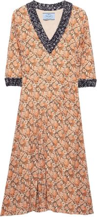 Prada Abito midi a fiori - Arancione
