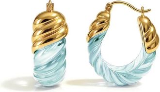 Gold & Honey Womens Rope Shrimp Lucite Birthstone Hoop Earrings In April - Diamond