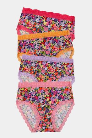 Stripe and Stare High Rise Knicker Four Pack in Botanic Bloom at Nordstrom, Size X-Small Uk