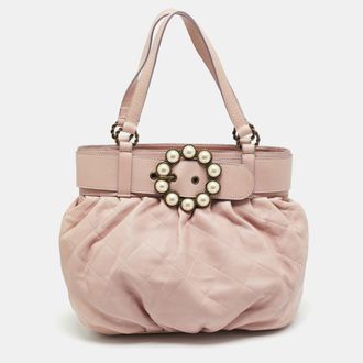 Moschino Belt Pearl Embellished Lilac Quilted Leather Tote