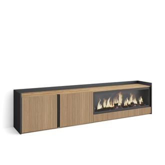 Skraut Home Skraut Home - Mueble Tv, Televisi&oacute;n, Muebles De Sal&oacute;n, Almacenaje, 212x35x50cm, Para Tv Hasta 80, Chimenea El&eacute;ctrica Xxl, Estilo Moderno, Roble Y Negr