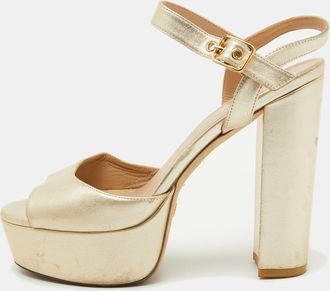 Stuart Weitzman Gold Leather Ankle Strap Platform Sandals