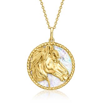 Ross-Simons Mother-Of-Pearl Horse Pendant Necklace in 18kt Gold Over Sterling