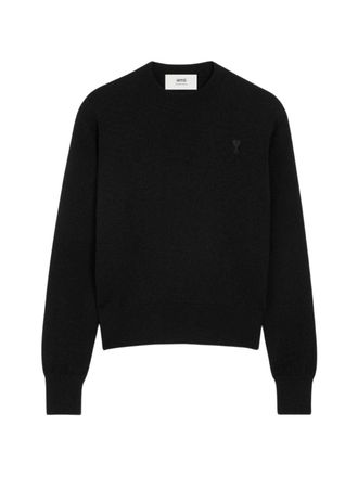 Ami Minimalist Black Sweater with Ribbed Details