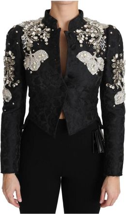 Dolce & Gabbana Zwarte Jacquard Kristallen Bloemenjas - Dames - Blazers - Zwart - XS - Jassen