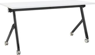 Beliani Escritorio Rectangular Moderno Plegable Con Ruedas Mesa M&oacute;vil Port&aacute;til Estructura Met&aacute;lica 160 X 60 Cm Blanco Y Negro Bendi