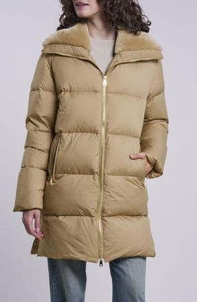 Blue Duck Water Resistant 700 Fill Power Down Coat with Genuine Shearling Trim in Camel at Nordstrom Rack, Size X-Large