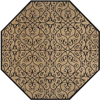 Jonathan Y Designs Madrid Vintage Filigree Textured Weave Octagon Indoor/Outdoor Area Rug in Black/khaki at Nordstrom, Size 5Ft 0In X 5Ft 0In