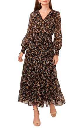 Chaus Floral Long Sleeve Tiered Maxi Dress in Black Mango at Nordstrom, Size Medium