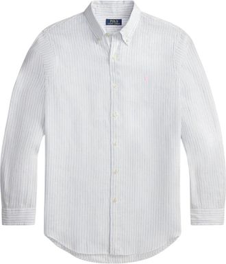 Ralph Lauren Slim Fit gestreept linnen overhemd - Heren - Casual Overhemden - Wit - XL - Linnen - Overhemden