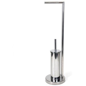 Trade Shop Trade Shop - Portarotolo Con Porta Scopino Bagno In Metallo Cromato Con Spazzolone 19x19x74cm