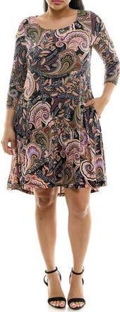 Nina Leonard High-Low Trapeze Dress in Black Multi at Nordstrom Rack, Size X-Large