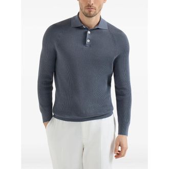 Brunello Cucinelli English Rib Cotton Polo Shirt - Blue