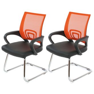 Hhg Hhg - Lote De 2 Sillones De Conferencia Ancona, Sill&oacute;n De Visita, Polipiel Certificado Mvg, Naranja