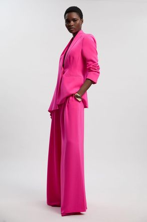 Karen Millen Womens Petite Soft Tailored Wide Leg Trouser - Pink - Size 14 UK