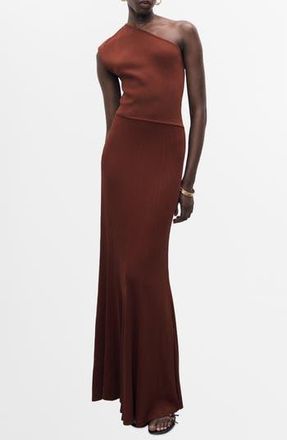 Mango One-Shoulder Rib Maxi Dress in Russet at Nordstrom Rack, Size 4