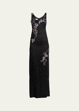 Dries Van Noten Sleeveless Embroidered Faille Column Gown
