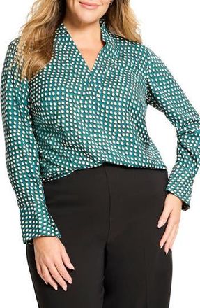 Nic+Zoe Shadow Dot Long Sleeve Top in Green Multi at Nordstrom Rack, Size 1 X