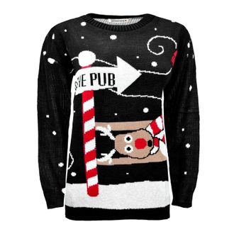 Janisramone Womens Christmas Jumpers, Novelty Xmas Jumper, Knitted Reindeer Merry Christmas Sweater, Long Sleeves Crew Neck Rudolph Christmas Jumper for Women Pul