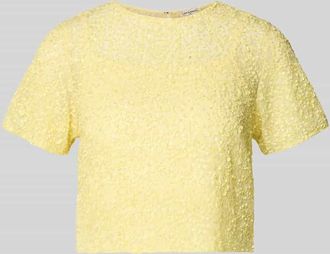 Lace & Beads Cropped T-Shirt mit Pailletten in GELB, Gr&ouml;&szlig;e XXS