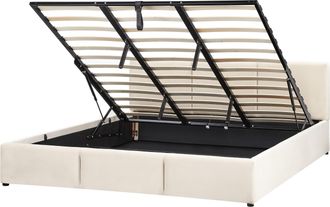 Beliani Cama Con Almacenaje De Terciopelo Beige Claro 180 X 200 Cm Acolchado Almacenaje Bousse